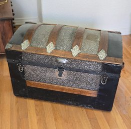 Chest Silver Stamped , Wood Trim