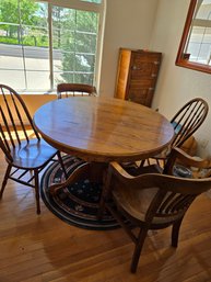 Oak Round Table With Four Mixed Chairs
