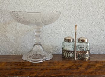 Glass Serving Bowl And Salt/ Pepper Shakers