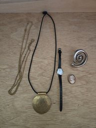 Necklaces (2), Watch,  Pin, Pendent