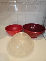Mixing Bowls Set Of 3 Plastic Red