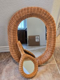 Wicker Oval Wall Mirror And Hand Held Mirror