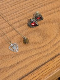 Necklaces (heart, Stone),   Earrings Red