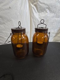 Amber Glass Candle Jars Set Of 2