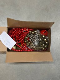 Box Of Christmas Bells And Bead Garland