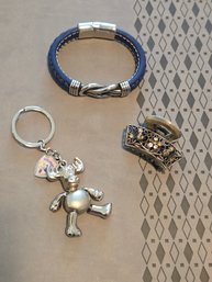 Colorado Silver Moose Key Chain. Chair Clip, Blue Silver Bracelet Costume