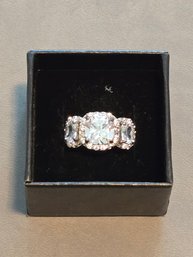 925 Ring CZ Halo Fashion Sz 6 #3