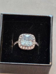 S925 Ring CZ Square Halo Sz 6 #12