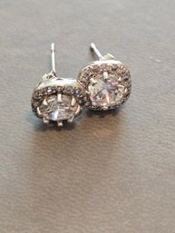 Earrings Posts CZ Halo Style #13