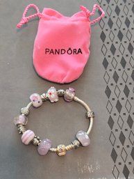 Pandora Bracelet Pink , Silver Charms