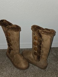 Shoes Brown Calf Buttons Faux Fur Boots Sz 5