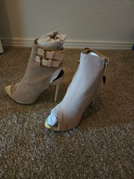 Peep Toe Tan High Heels Sz 5.5