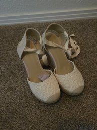 Cream Lace Heels Strappy Sz 5