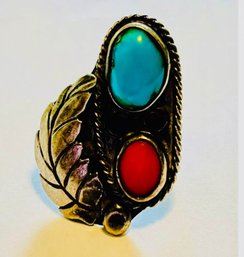 Native American Sterling Silver Turquoise Stone Shadowbox Ring Size 6