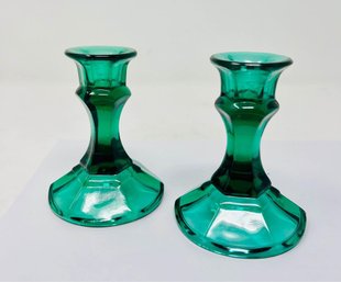 Green Glass Candlesticks