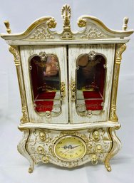 Vintage Antiqued White Ballerina Jewelry Box W/ Clock Love Is Home Jewelry Box