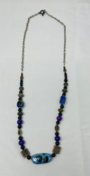 Vintage Silver Purple And Blue Bead Necklace