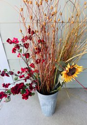 Tall Tin With Faux Flowers