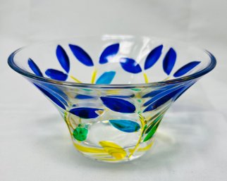 Blue And Yellow Glass Flower Dish