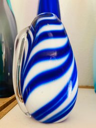 Blue And White Striped Glass Pitcher Vase