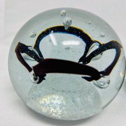 Black And Clear Floral Design Glass Paperweight