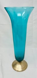 Duchin Creation Sterling Silver Weighted Base Teal Crystal Glass Vase