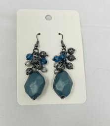 Vintage Silver And Blue Bead Earrings