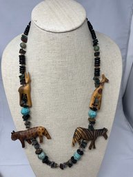 Safari Wood And Bead Necklace From Africa