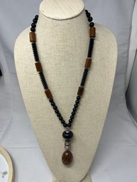 Black And Brown Wood Bead Necklace