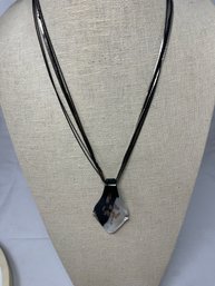 Black, Silver And Gold Glass Pendant Necklace