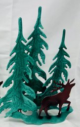 Metal Christmas Tree And Dear Candle Holder