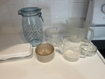 Glass Kitchen Canister, Egg Cooker, And  Measuring Cups
