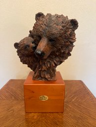 Brown Bear Art On Wood Base