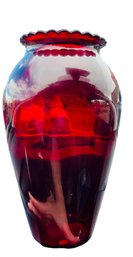 Vintage Anchor Hocking Glass Royal Ruby Red Vase Scalloped Opening