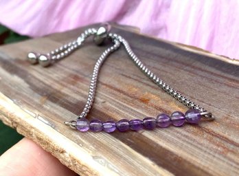 New Authentic Amethyst Crystal Adjustable Chain Bracelet Silver Steel