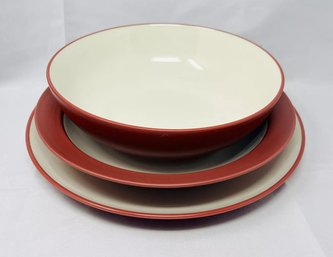 Noritake Stoneware Colorwave Raspberry Serving 12 Platter And 10 & 9.5 Bowls