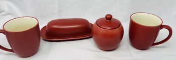 Noritake Stoneware Colorwave Raspberry 2 Mugs, Butter Dish With Lid & Sugar