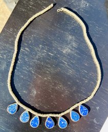 Vintage Blue Lapis Teardrop Brass Necklace