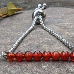 New Authentic Carnelian Crystal Adjustable Chain Bracelet Silver Steel