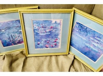 Three (3) Monet Prints Framed In Gold