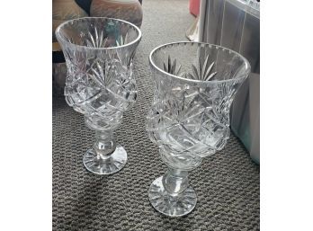 Set Of 2 Glass Taper Candle Holders