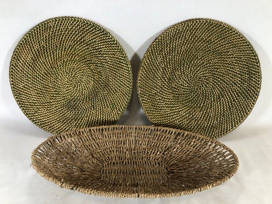 2 Round Handmade Plates And One Oval Basket