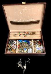 Vintage Buxton Jewelry Box With Sterling & Assorted Costume Jewelry