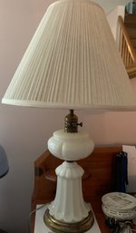 Vintage Milk Glass Lamp With Shade And Metal Base