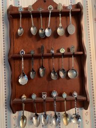 Vintage Souvenir Spoon Rack With 18 Spoons (A)