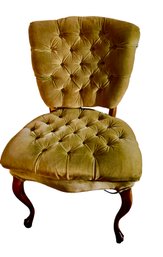 Vintage Green Queen Anne Tufted Boudoir Chair