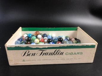 Ben Franklin Cigar Box And Vintage Marbles