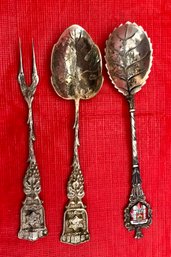 Three 800 Silver Souvenir Spoons/fork- Jewish/ Weissenburg