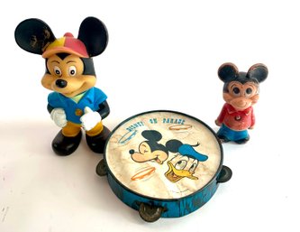 Vintage Disney  Lot Featuring Mickey Mouse Figures And Disney On Parade Tambourine