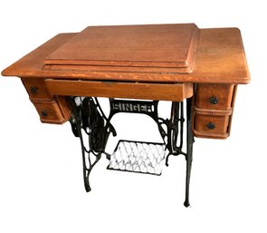 Antique Singer, Sewing Machine In Nice Cabinet
